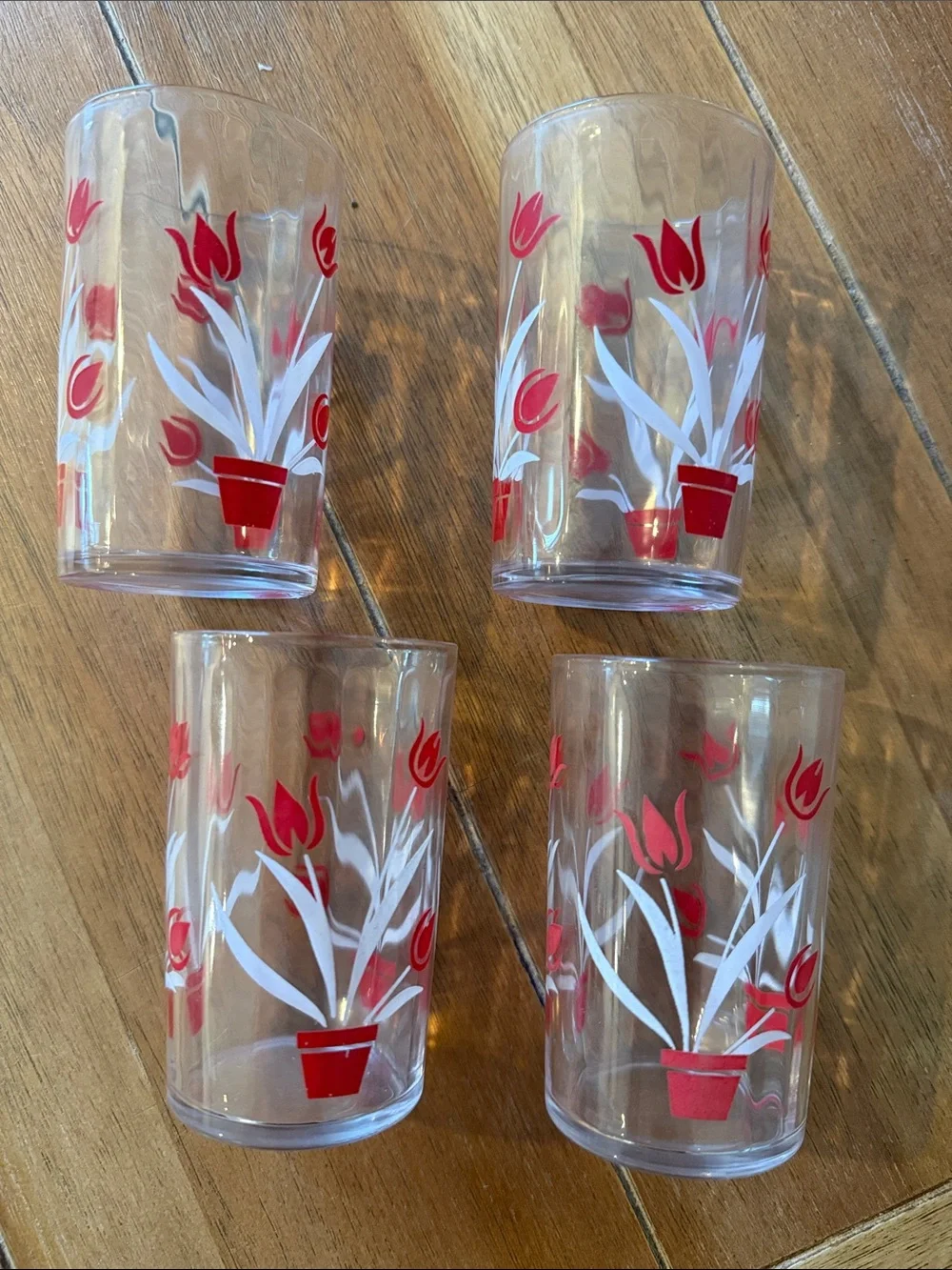 Swanky swigs Vintage Red Tulip Glass Tumblers - Set of 4